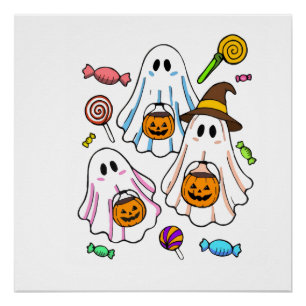 Lieve en engelachtige Halloween-geesten & snoep of Perfect Poster