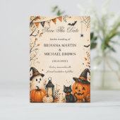 Lieve en griezelige herfst save the date (Staand voorkant)
