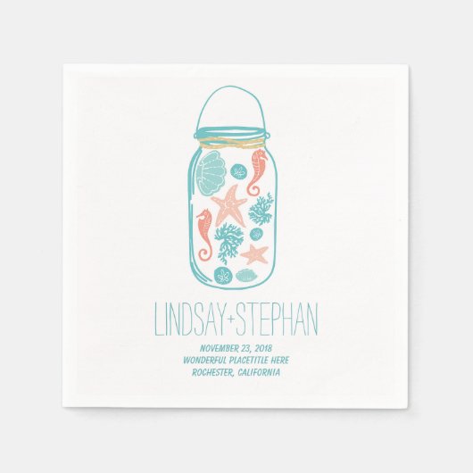 Lieve en Romantische Beach Wedding Paper Napkins Servetten (Voorkant)