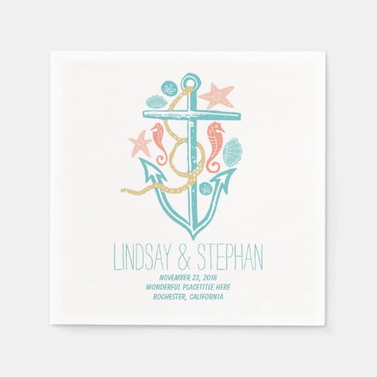 Lieve en Romantische Beach Wedding Paper Napkins Servetten (Voorkant)