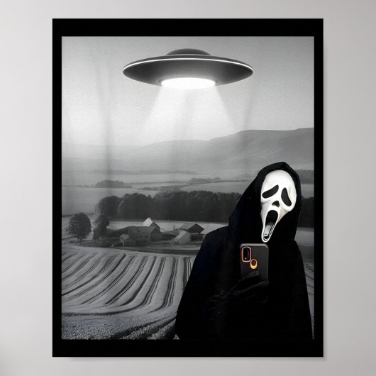 Lieve enge gezicht horror spook selfie met Alien U Poster (Voorkant)
