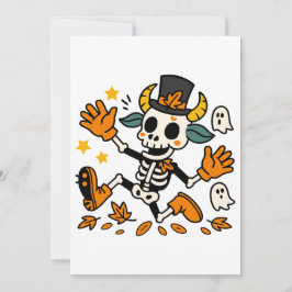 Lieve enge skeletgeit met hoed uitnodiging