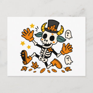 Lieve enge skeletgeit met hoge hoed ansichtkaart briefkaart