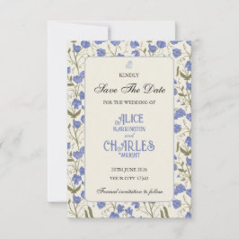 Lieve Erwt Bloem Blauw en Crème Save The Date