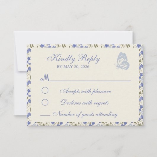 Lieve Erwt Bloemig Blauw en Crème RSVP Kaartje (Voorkant)