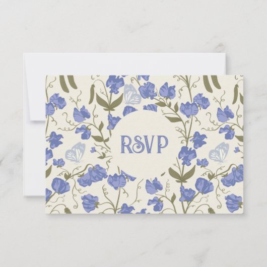 Lieve Erwt Bloemig Blauw en Crème RSVP Kaartje (Achterkant)