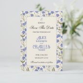 Lieve Erwt Bloemig Blauw en Crème Save The Date (Staand voorkant)