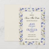 Lieve Erwt Bloemig Blauw en Crème Save The Date (Voorkant / Achterkant)