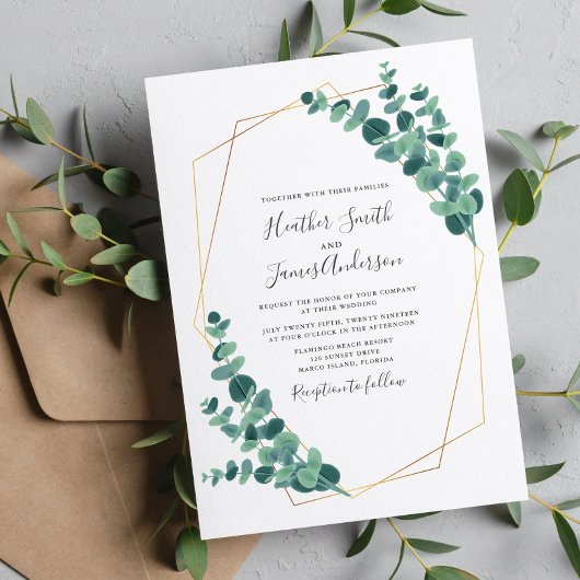 Lieve Eucalyptus Geometric Wreath Wedding Kaart
