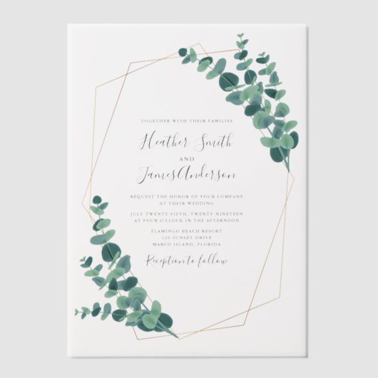 Lieve Eucalyptus Geometric Wreath Wedding Vellum Uitnodigingen (Voorkant)