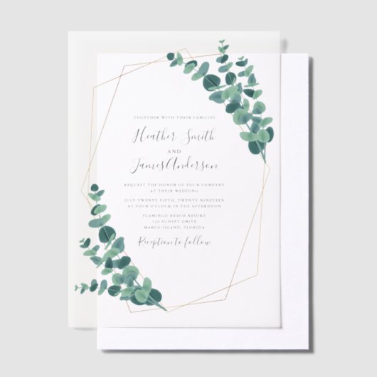 Lieve Eucalyptus Geometric Wreath Wedding Vellum Uitnodigingen (Offset)