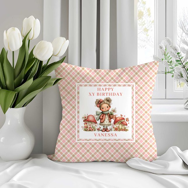 Lieve Fee Roze Bloemen Verjaardag Kussen (Darling Fairy Blush Pink Floral Birthday Pillow)