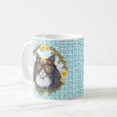 Lieve Floof Kat draagt een bril mok (Voorkant links)