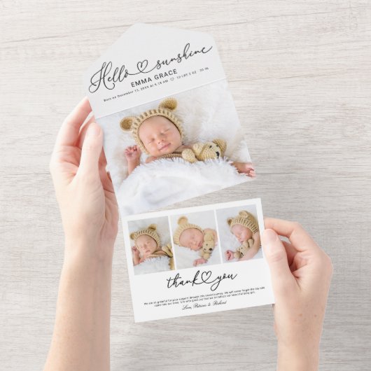 Lieve foto geboortekaartjes met script all in one uitnodiging (Afscheurbaar)