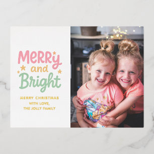 Lieve foto Kleurrijke Moderne Kerstmis Folie Feestdagen Briefkaart