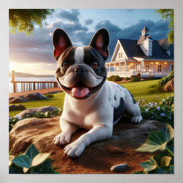Lieve Franse Bulldog in een landschap op het platt Poster