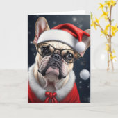 Lieve Franse Bulldog Kerstman Kerstvakantie Ontwer Kaart (Gele Bloem)