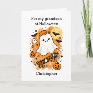 Lieve Geest en Skateboard Halloween Kleinzoon Kaart