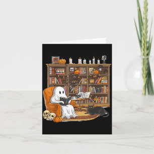 Lieve Geest Leest Boeken Met Zwarte Kat Halloween Kaart