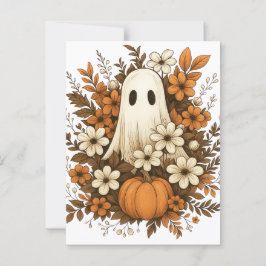 Lieve Geest Met Pompoen & Herfstbloemen – Hallowee Briefkaart