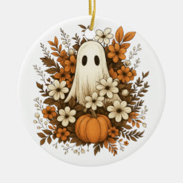 Lieve Geest Met Pompoen & Herfstbloemen – Hallowee Keramisch Ornament