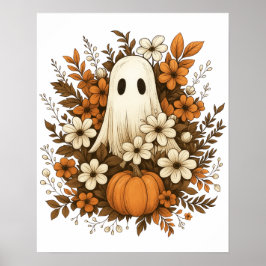 Lieve Geest Met Pompoen & Herfstbloemen – Hallowee Poster