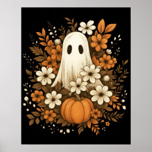 Lieve Geest Met Pompoen & Herfstbloemen – Hallowee Poster