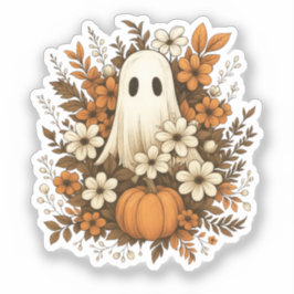 Lieve Geest Met Pompoen & Herfstbloemen – Hallowee Sticker