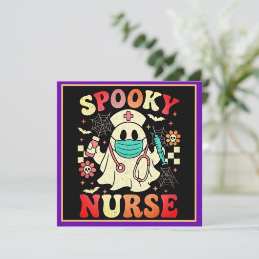 Lieve Geestverpleegster Halloween Grafisch Retro P Feestdagenkaart (Staand voorkant)