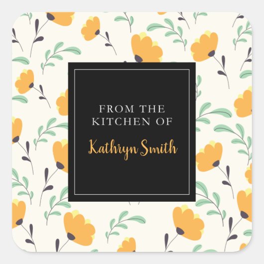 lieve gele bloemen bloemstuk vanuit de keuken van vierkante sticker (Voorkant)