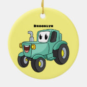 Lieve gelukkige groene tractor cartoon keramisch ornament (Achterkant)
