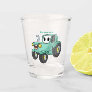 Lieve gelukkige groene tractor cartoon shot glas
