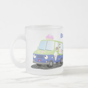 Lieve gelukkige ijsauto cartoon matglas koffiemok