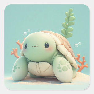 Lieve Gelukkige Klei Zeeschildpad Vierkante Sticker