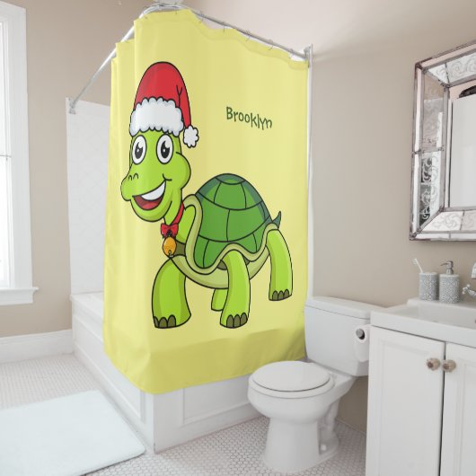 Lieve gelukkige schildpad met kerstmuts douchegordijn (In situ)