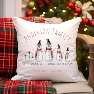 Lieve Gepersonaliseerde Familienaam Sneeuwman Laat Kussen