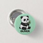 Lieve gepersonaliseerde panda met bamboe voor kind ronde button 3,2 cm (Voorkant /achterkant)