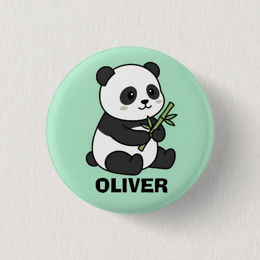 Lieve gepersonaliseerde panda met bamboe voor kind ronde button 3,2 cm (Voorkant)