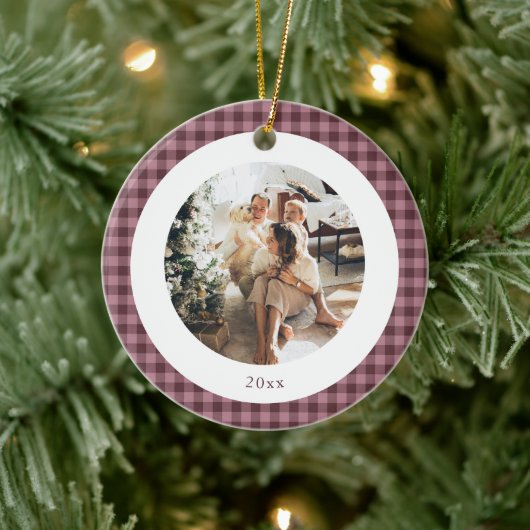 Lieve Gingham Pr Plum Plaid Douane Foto Kerstmis Keramisch Ornament (Boom)