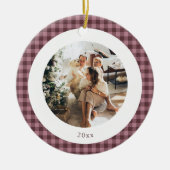 Lieve Gingham Pr Plum Plaid Douane Foto Kerstmis Keramisch Ornament (Voorkant)