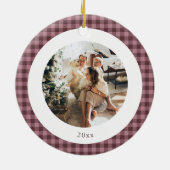 Lieve Gingham Pr Plum Plaid Douane Foto Kerstmis Keramisch Ornament (Achterkant)