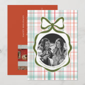 Lieve Gingham Strik Das Foto Kerstkaart (Voorkant / Achterkant)