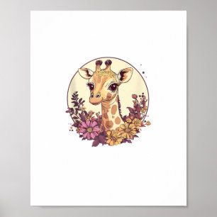 Lieve Giraf Omringd Door Bloemen _7 Poster