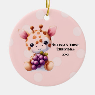 Lieve Giraffe Baby Eerste Kerstmis Keramisch Ornament