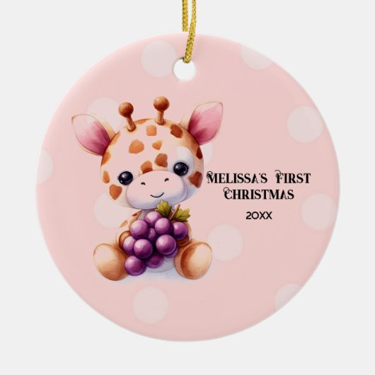 Lieve Giraffe Baby Eerste Kerstmis Keramisch Ornament (Voorkant)