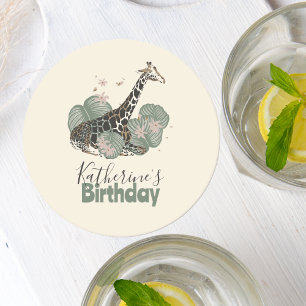 Lieve Giraffe Botanische Dieren Verjaardagsfeestje Ronde Kartonnen Onderzetter
