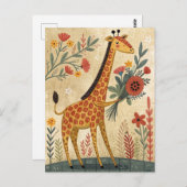 Lieve giraffe felicitaties volkskunst stijl briefkaart (Voorkant / Achterkant)