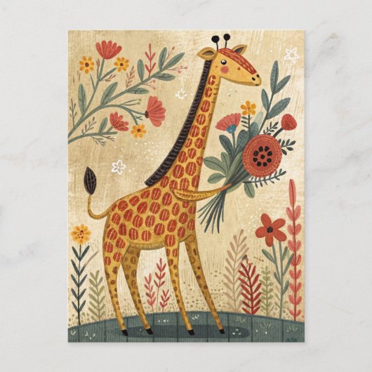 Lieve giraffe felicitaties volkskunst stijl briefkaart (Voorkant)