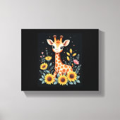 Lieve Giraffe Omringd Door Bloemen Lange Mouwen Canvas Afdruk (Voorkant)