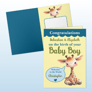 Lieve giraffe voeg namen toe blauwe groene baby jo kaart
